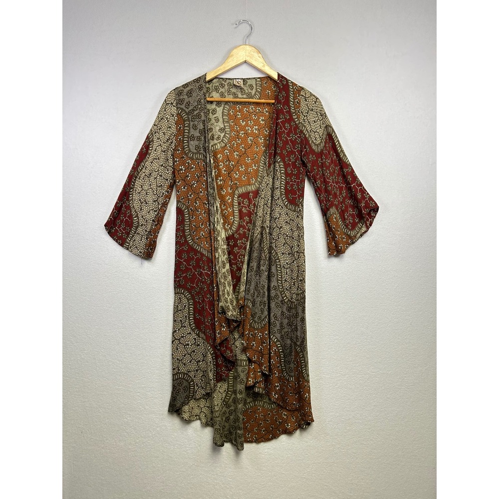 Patchwork Paisley Open-Front Kimono in Rust, Olive & Cream